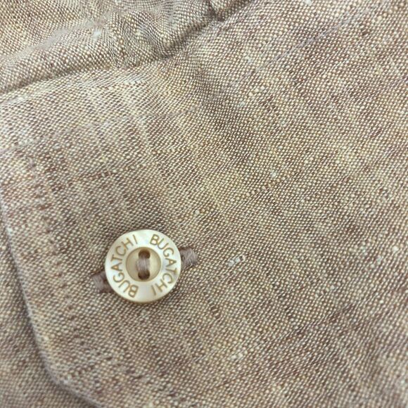 Bugatchi Uomo 100% Linen Men's Shirt XXL Point Collar Elegant Casual Chic - Picture 9 of 16